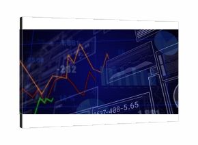 Displaying dashboard on screen, with multicolored line charts, bar charts, pie chart and readouts