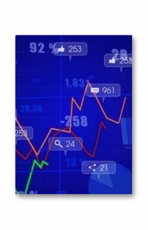 Displaying analytics dashboard at UI, with line graphs, bar charts, pie segments, engagement badges