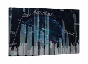 Projecting holographic brain in data visualization, with bar chart, line graph, numeric labels