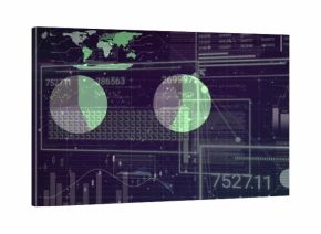 Showing two overlapping pie charts on dashboard, with keyboard, world map, bar charts line graphs
