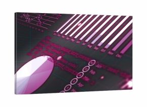 Displaying faceted pie chart occupying left foreground highlighting magenta bar chart, teal grid