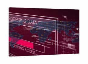 Displaying holographic world map overlay on dashboard showing magenta progress bar and UI panels