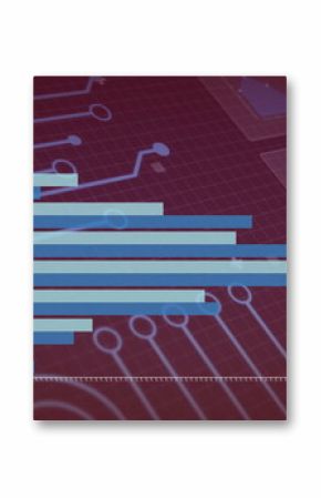 Bar chart showing monthly data over circuit board image