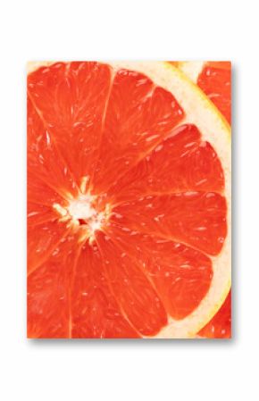 Micro close up of sliced red grapefruit and copy space
