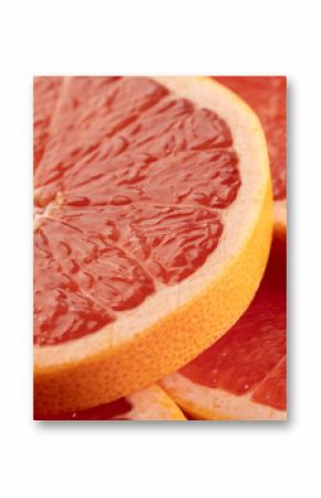 Micro close up of sliced red grapefruit and copy space