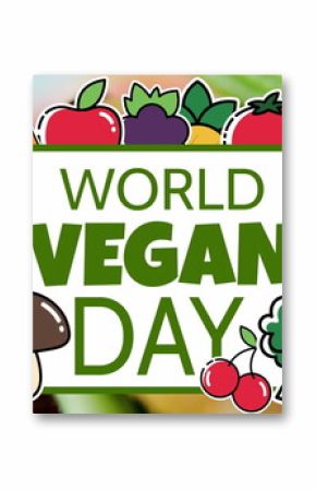 Image of vegetables and fruits around world vegan day over raw and cooked vegetables