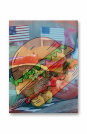 Image of burgers over burgers on table