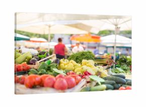 Farmers' food market stall with variety of organic vegetable.