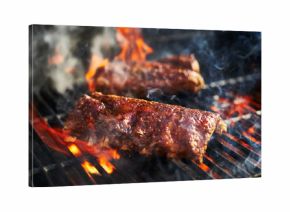 american bbq ribs cooking on grill