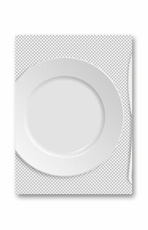 Realistic empty vector plate with spoon, knife and fork isolated. Design template in EPS10.