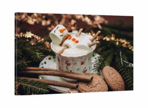 christmas marshmallow man in a cup of coffee