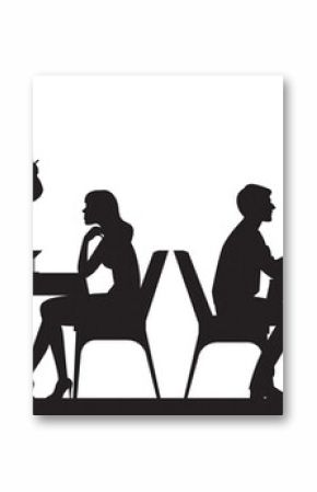 Panorama of silhouettes of people eating food and drinkers in a cafe or restaurant vector illustration