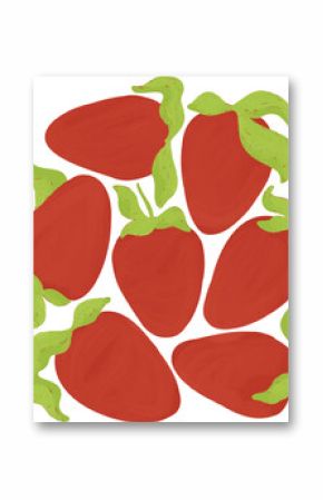 Stylized strawberries are scattering across flat art with brushstroke style, transparent background