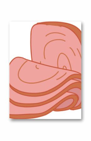 Pile of folded deli ham slices is being shown in stylized flat illustration, transparent background