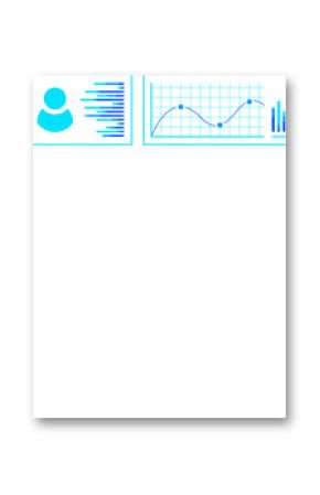 Flat interface is showing avatar, bar chart, line graph, circuit traces on transparent background