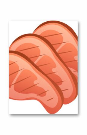 Three salmon-colored slices are overlapping in flat design with marbling on transparent background