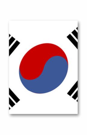 South Korean flag is waving in flat style with taeguk and trigrams on transparent background