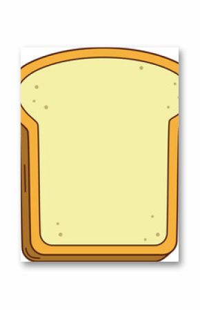 Cartoon slice of bread is floating in flat design with golden brown crust, transparent background