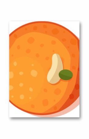 Flat-design orange slice is sitting on transparent background, showing cream and olive-green seeds