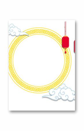 Showing flat golden circle key motif clouds lanterns, Chinese New Year text transparent background