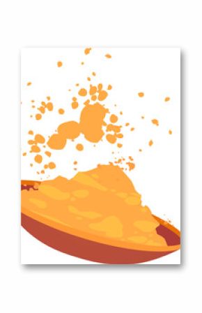 Flat design bowl of triangular chips is showing cheese droplets splashing on transparent background