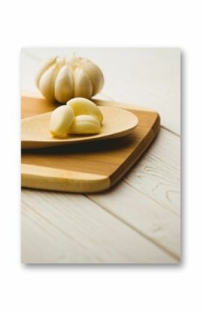 High angle view of garlic cloves and bulb