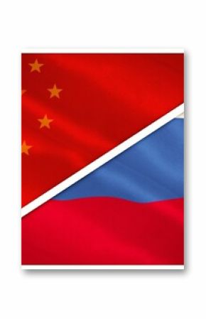 Close-up of Russian and Chinese flags