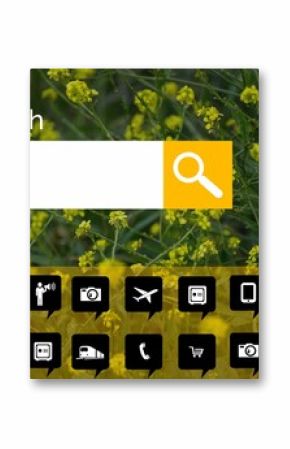 Search bar with various icons on device screen