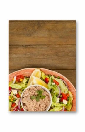 Fresh food with white wine served on wooden table