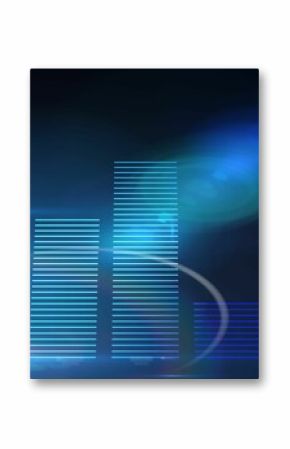 Glowing blue bar chart on black background