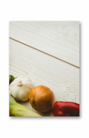 Various vegetables on wooden table