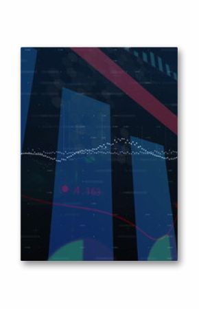 Vertical blue bar chart columns rising on data dashboard screen, with red arrow indicating decline
