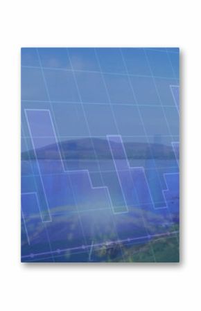 Projecting translucent bar and line chart overlay over coastal shoreline, with numeric label