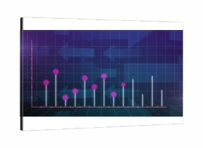 Displaying 3D bar chart on neon grid floor with magenta markers and background arrows