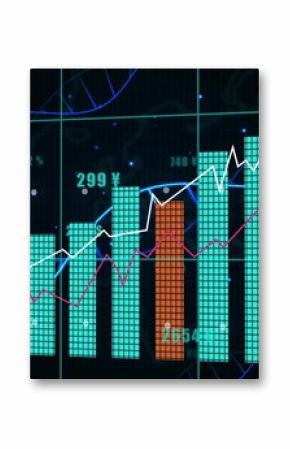 Displaying bar and line chart centered on virtual dashboard, with turquoise and orange columns