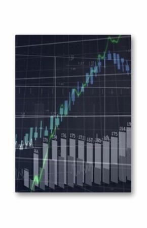 Displaying chart on screen, with green blue line graphs 3D bar chart value labels and waveforms
