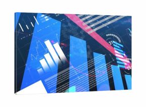 Displaying abstract digital dashboard in analytics interface, with bar charts and progress meters