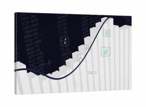 3D white bar and purple line chart occupying dashboard, with light green icons and code 25