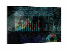 Displaying data overlay in dashboard, with bar, pie and line charts, numeric table and neon streaks