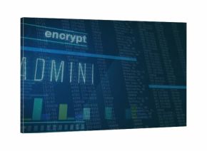Displaying large ADMIN label overlaying IT dashboard at monitor, with encrypt header, bar chart