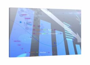 Displaying translucent cyan bar columns with blue trend line and downward arrow on dashboard, code