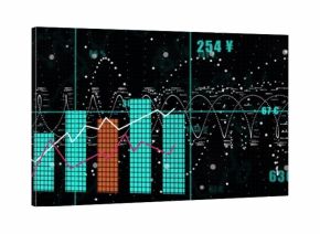Displaying tiled teal bars in dark display showing orange bar white and magenta lines teal grid