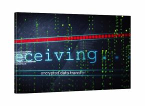Displaying cyan Receiving on console with red bar, green binary, encrypted line, blue indicator