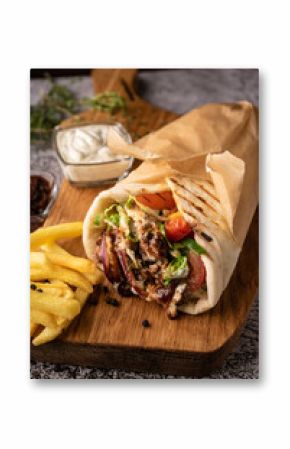 selective focus. doner kebab, a shawarma in a pit