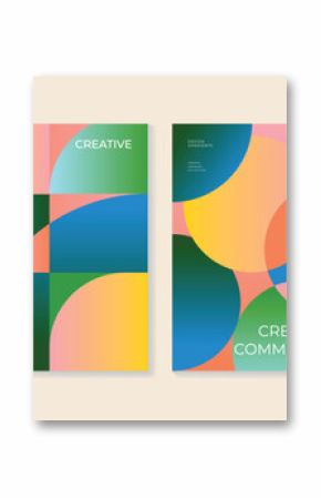 Abstract gradient background vector set. Minimalist style cover template with vibrant perspective geometric prism shapes collection. Ideal design for social media, poster, cover, banner, flyer.