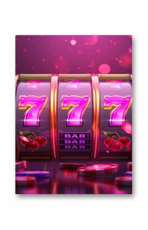 Banner of mobile online casino application with 777 big win slot machine. Poster with online mobile app casino and Jackpot 777.