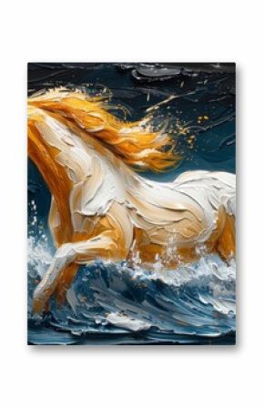 Art painting, gold, horse, wall art, modern artwork, paint spots, paint strokes, knife painting. Abstract oil painting, mural, art wall...