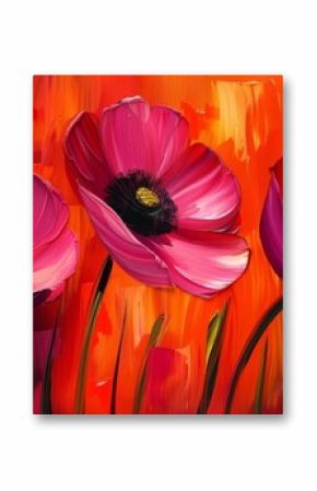 Oil paintings of abstract flowers and leaves. Sprinkled paint on smooth paper, giving the paper a golden texture. Prints, wallpapers, posters, cards, murals, rugs, hangings, wall art, posters.