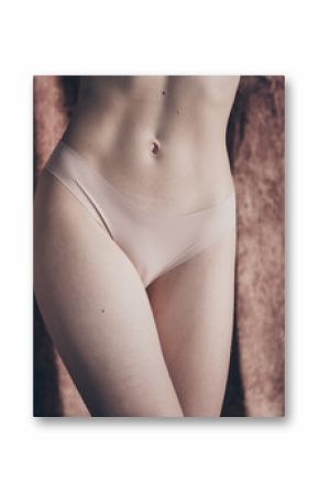 Cropped photo with no retouch of slender female body menstruation hygiene concept isolated studio background