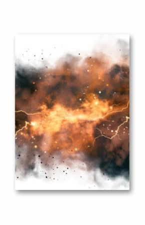 Black storm clouds with lightnings and smoke isolated on transparent background.